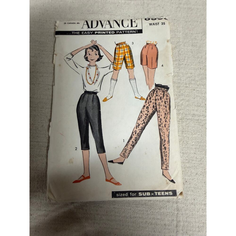 Vintage Advance 8595 Sewing Pattern Capri Pants Shorts Waist 25 Complete MidCent